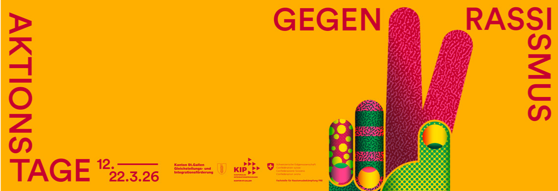 Man sieht das Logo der Aktionstage gegen Rassismus.